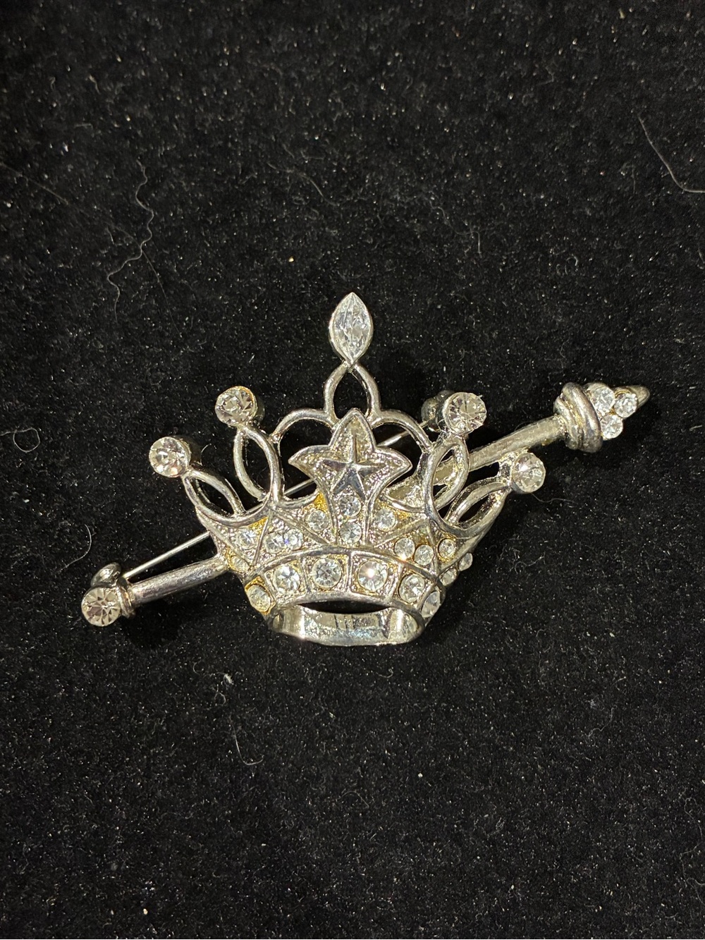 Vintage Crown & Scepter Rhinestone Brooch